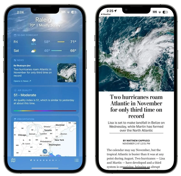 苍溪苹果14维修分享iPhone 14手机如何看天气时顺带看新闻 