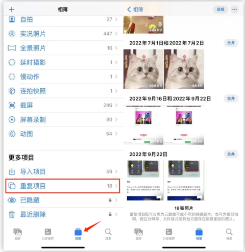 苍溪苹果手机维修分享iOS 16 中相册重复项目功能使用方法 